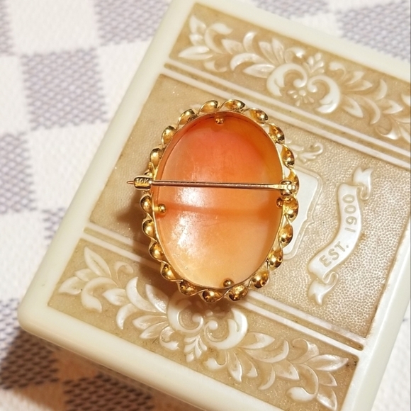 Vtg SOLID 10KT GOLD Hand Carved Shell Cameo Brooch - Picture 4 of 6